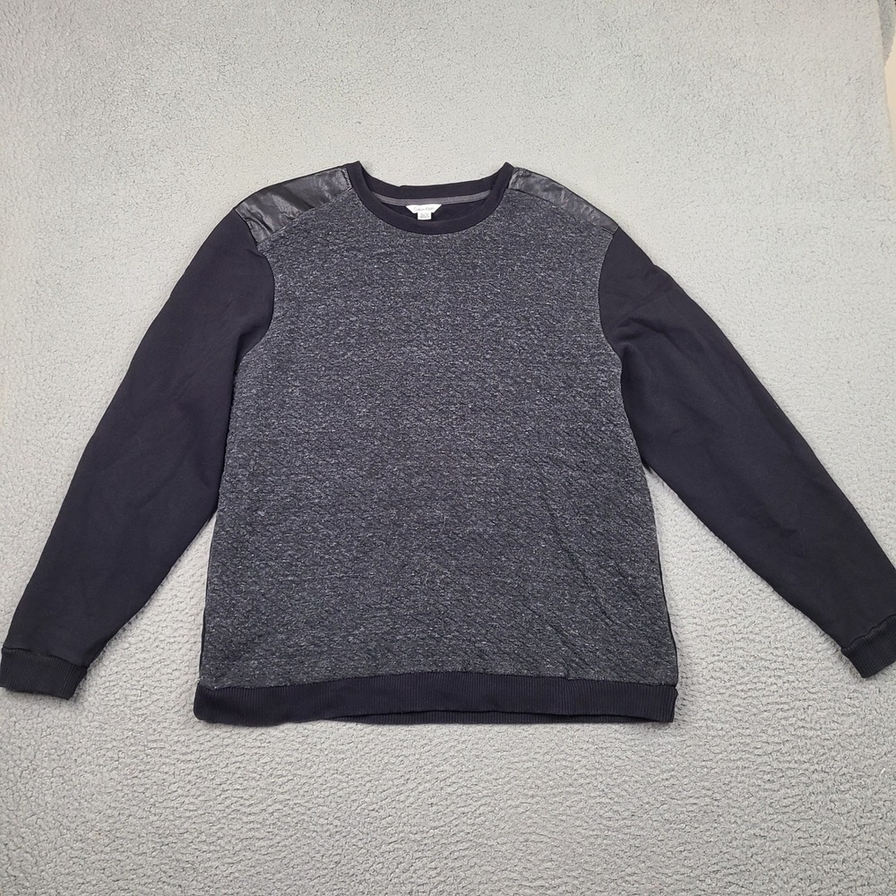 Calvin Klein Sweatshirt Womens XL Gray Black Faux Leather Trim